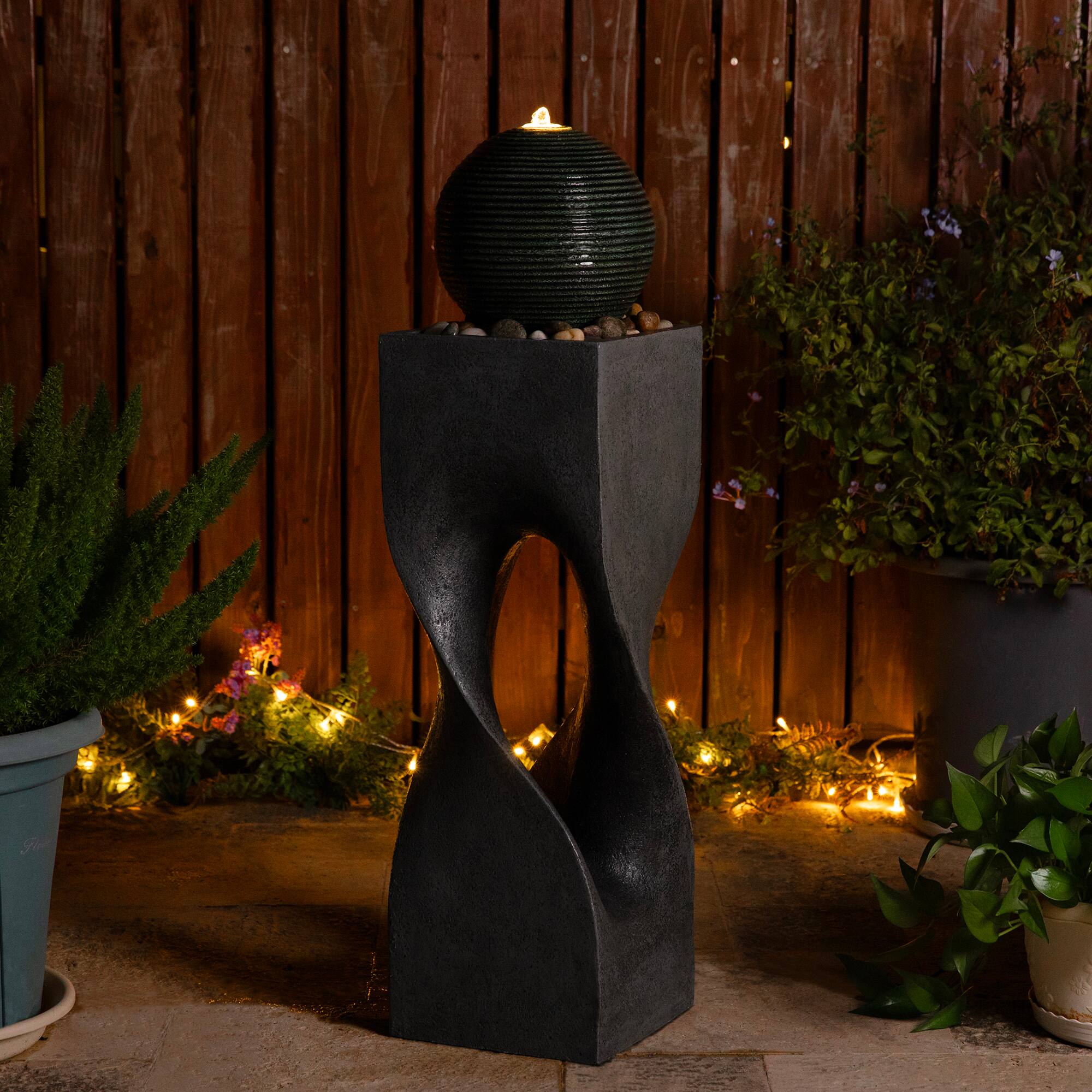 Glitzhome® 36.5" LED Modern Geometric Pedestal & Sphere Outdoor Floor Fountain